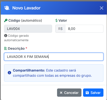 Controle por Lavador